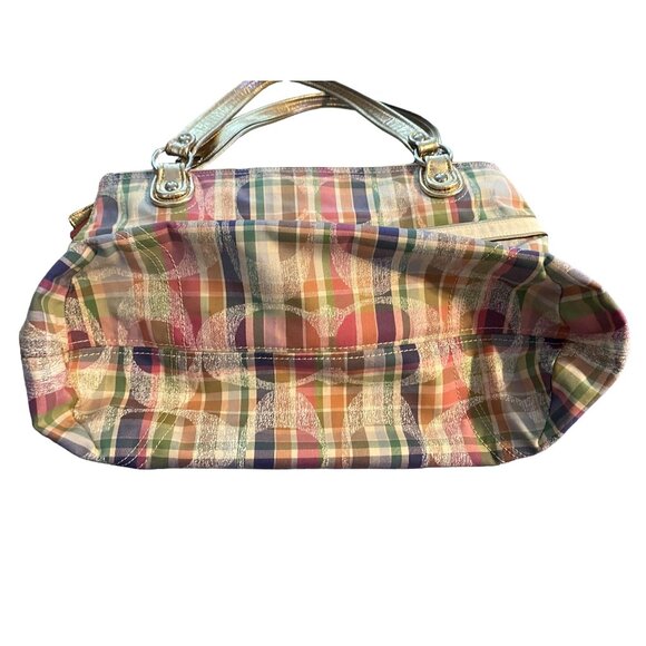COACH Tote Shoulder Bag Poppy Multi Madras Signature Pastel Plaid Sequins - Picture 10 of 14